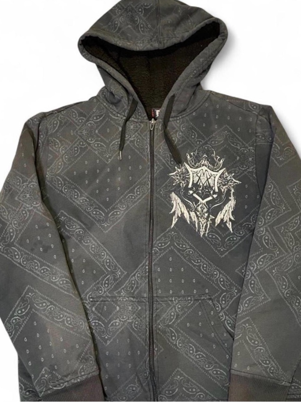 Vintage MMA Elite Sherpa Lined Zip-Up Bandana Print Hoodie
